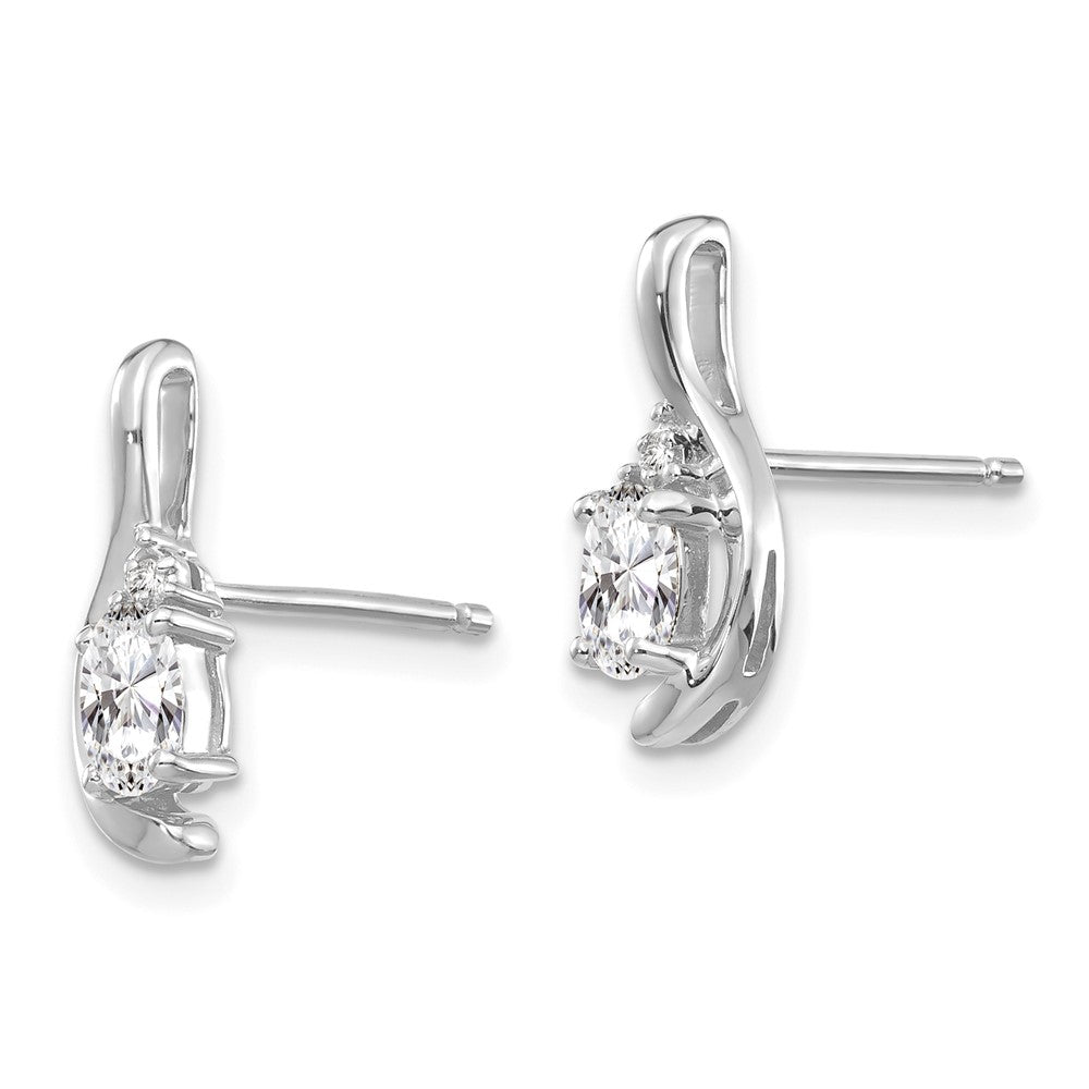 14k White Gold 5x3 Oval April/White Topaz and Diamond Post Earrings