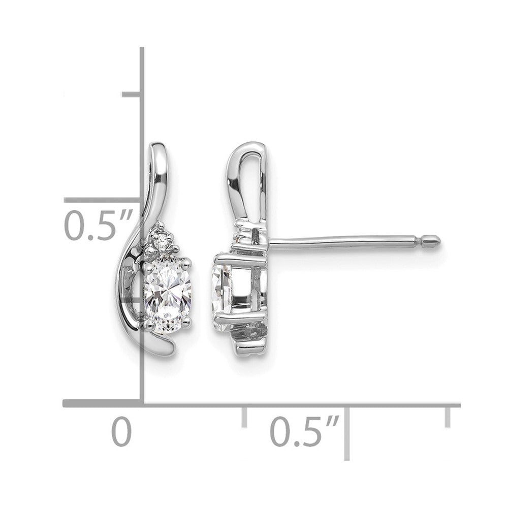 14k White Gold 5x3 Oval April/White Topaz and Diamond Post Earrings