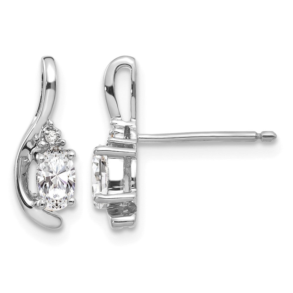 14k White Gold 5x3 Oval April/White Topaz and Diamond Post Earrings