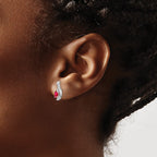 14k White Gold 5x3 Oval July/Ruby and Diamond Post Earrings