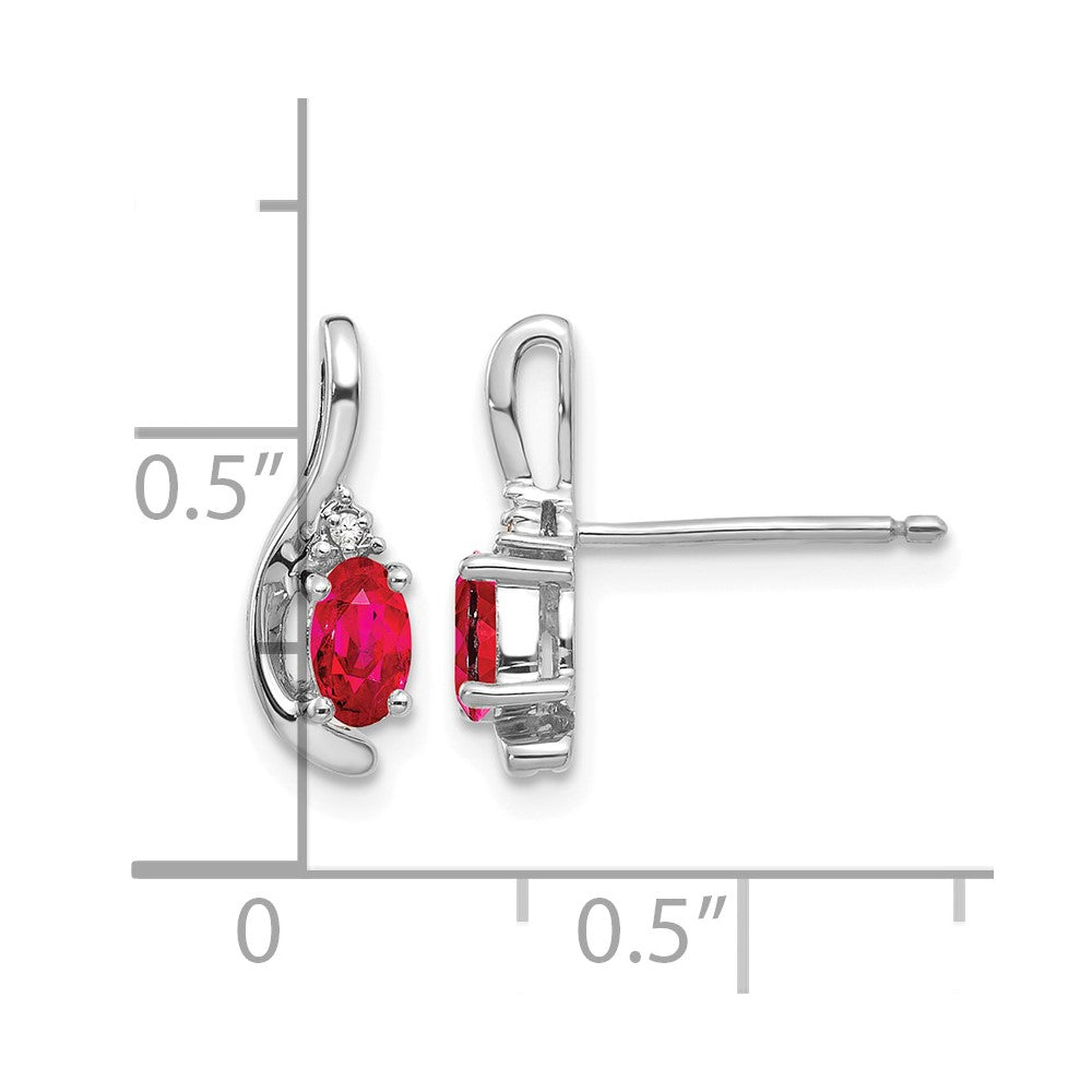 14k White Gold 5x3 Oval July/Ruby and Diamond Post Earrings