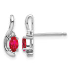 14k White Gold 5x3 Oval July/Ruby and Diamond Post Earrings