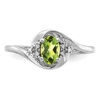 14k White Gold 6x4 Oval August/Peridot and Diamond Ring