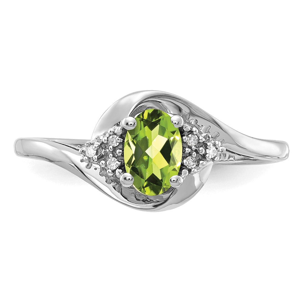 14k White Gold 6x4 Oval August/Peridot and Diamond Ring