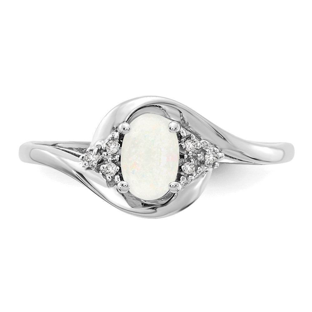 14k White Gold 6x4 Oval October/Opal and Diamond Ring
