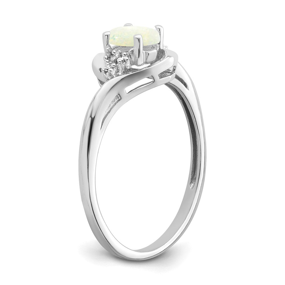 14k White Gold 6x4 Oval October/Opal and Diamond Ring