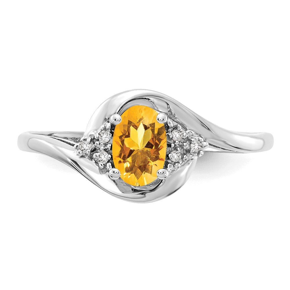 14k White Gold 6x4 Oval November/Citrine and Diamond Ring