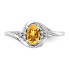 14k White Gold 6x4 Oval November/Citrine and Diamond Ring