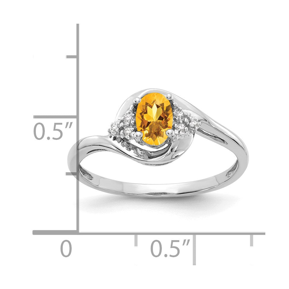 14k White Gold 6x4 Oval November/Citrine and Diamond Ring