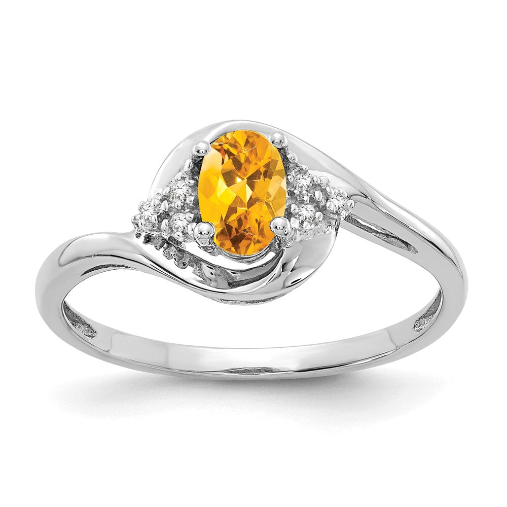 14k White Gold 6x4 Oval November/Citrine and Diamond Ring
