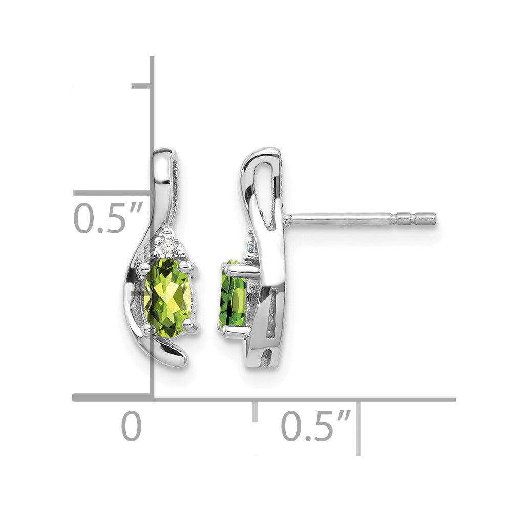 14k White Gold 5x3 Oval August/Peridot and Diamond Post Earrings