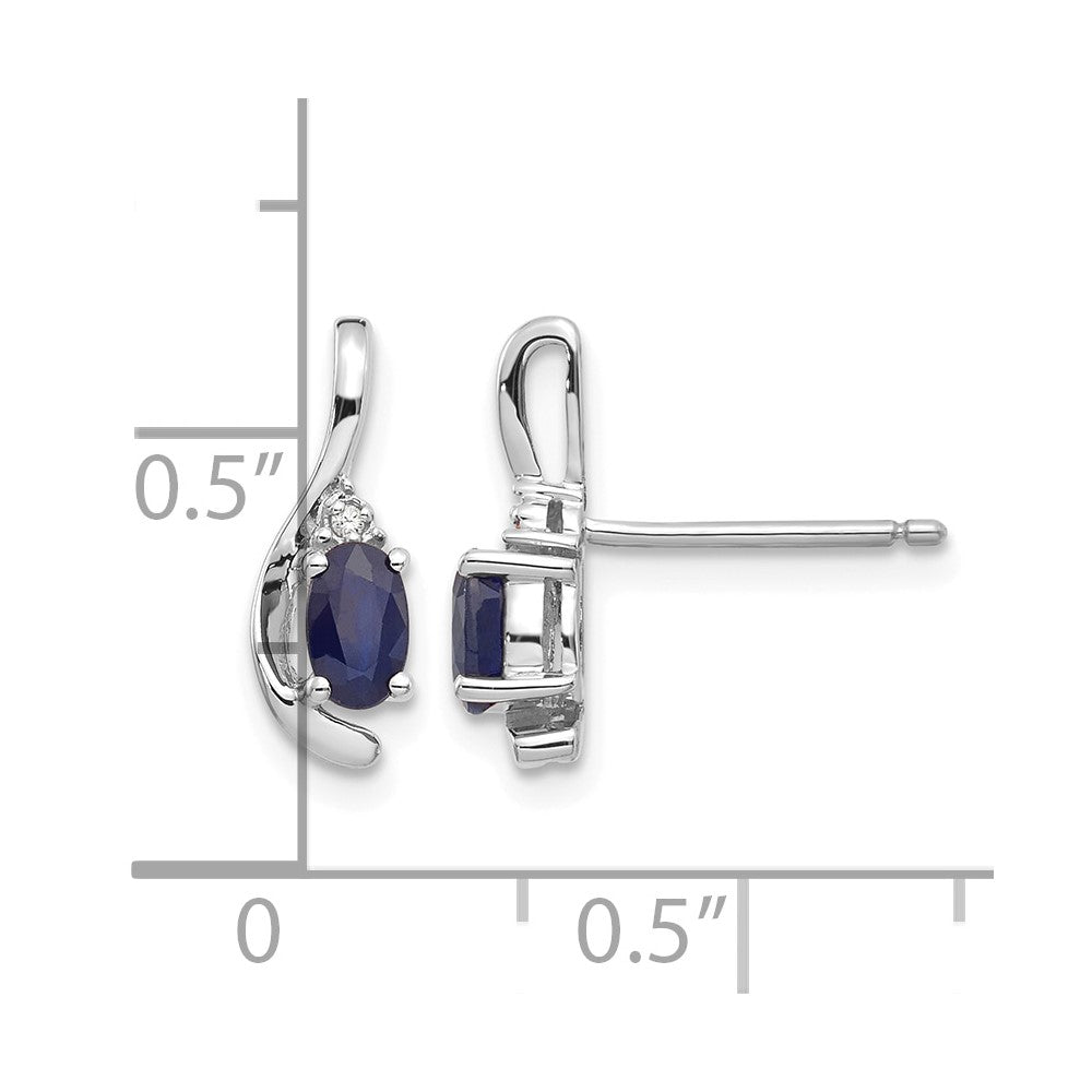 14k White Gold 5x3 Oval September/Sapphire and Diamond Post Earrings