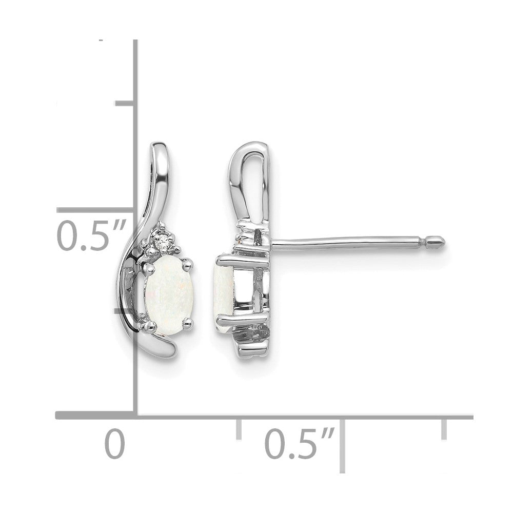 14k White Gold 5x3 Oval October/Opal and Diamond Post Earrings