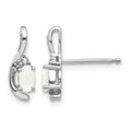 14k White Gold 5x3 Oval October/Opal and Diamond Post Earrings