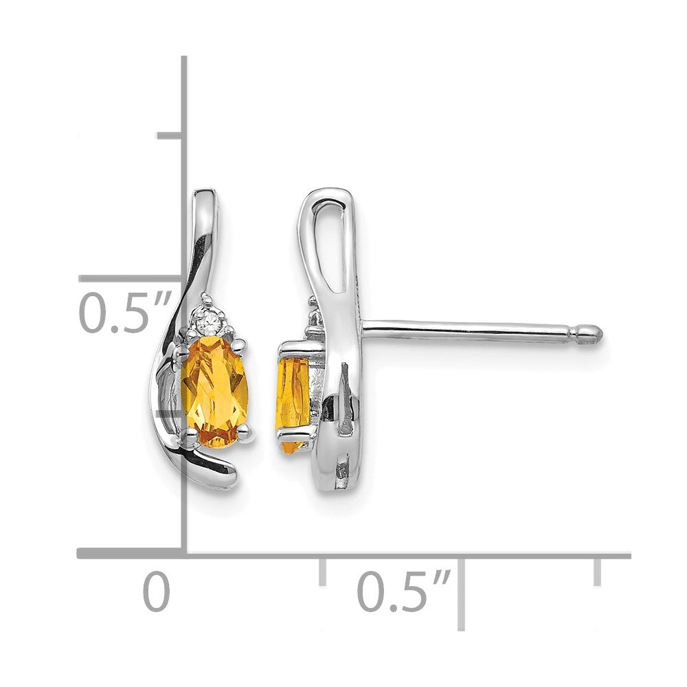 14k White Gold 5x3 Oval November/Citrine and Diamond Post Earrings