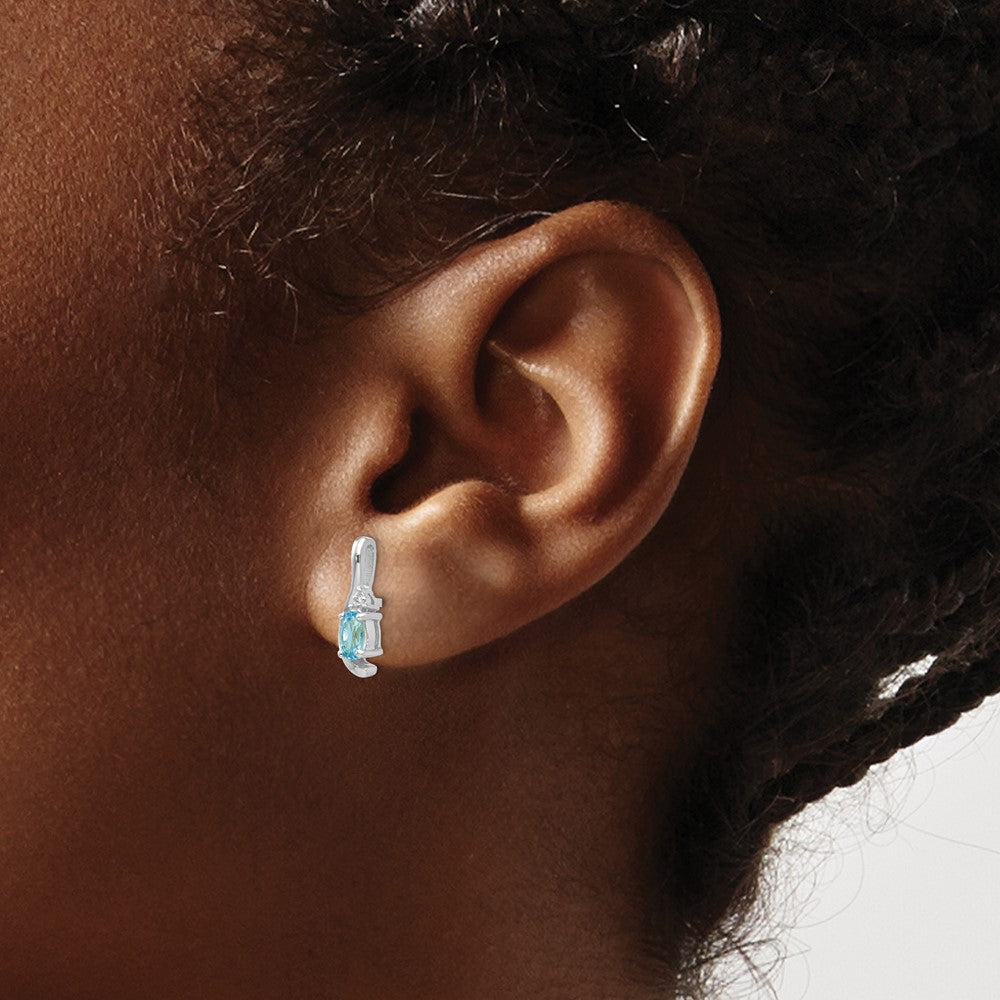 14k White Gold 5x3 Oval December/Blue Topaz and Diamond Post Earrings