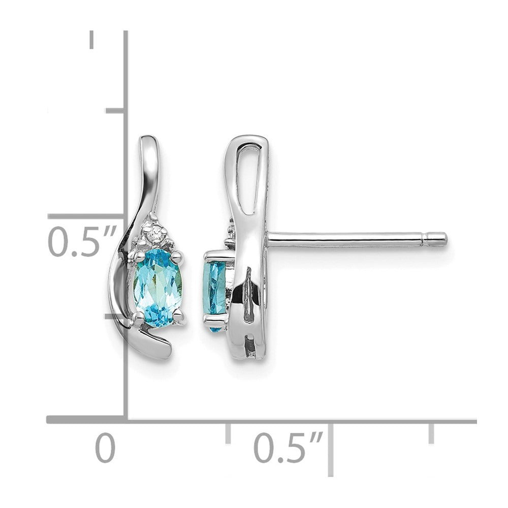 14k White Gold 5x3 Oval December/Blue Topaz and Diamond Post Earrings