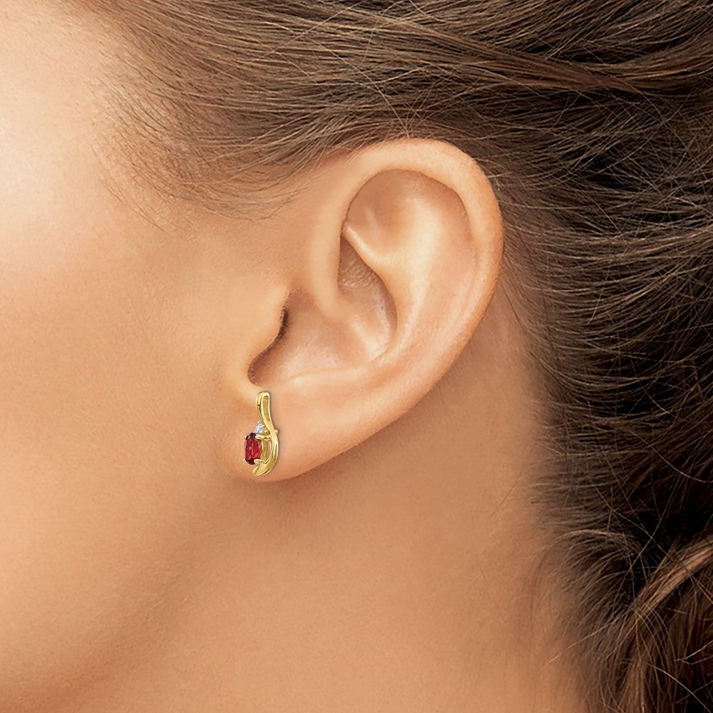 14k 5x3 Oval January/Garnet and Diamond Post Earrings