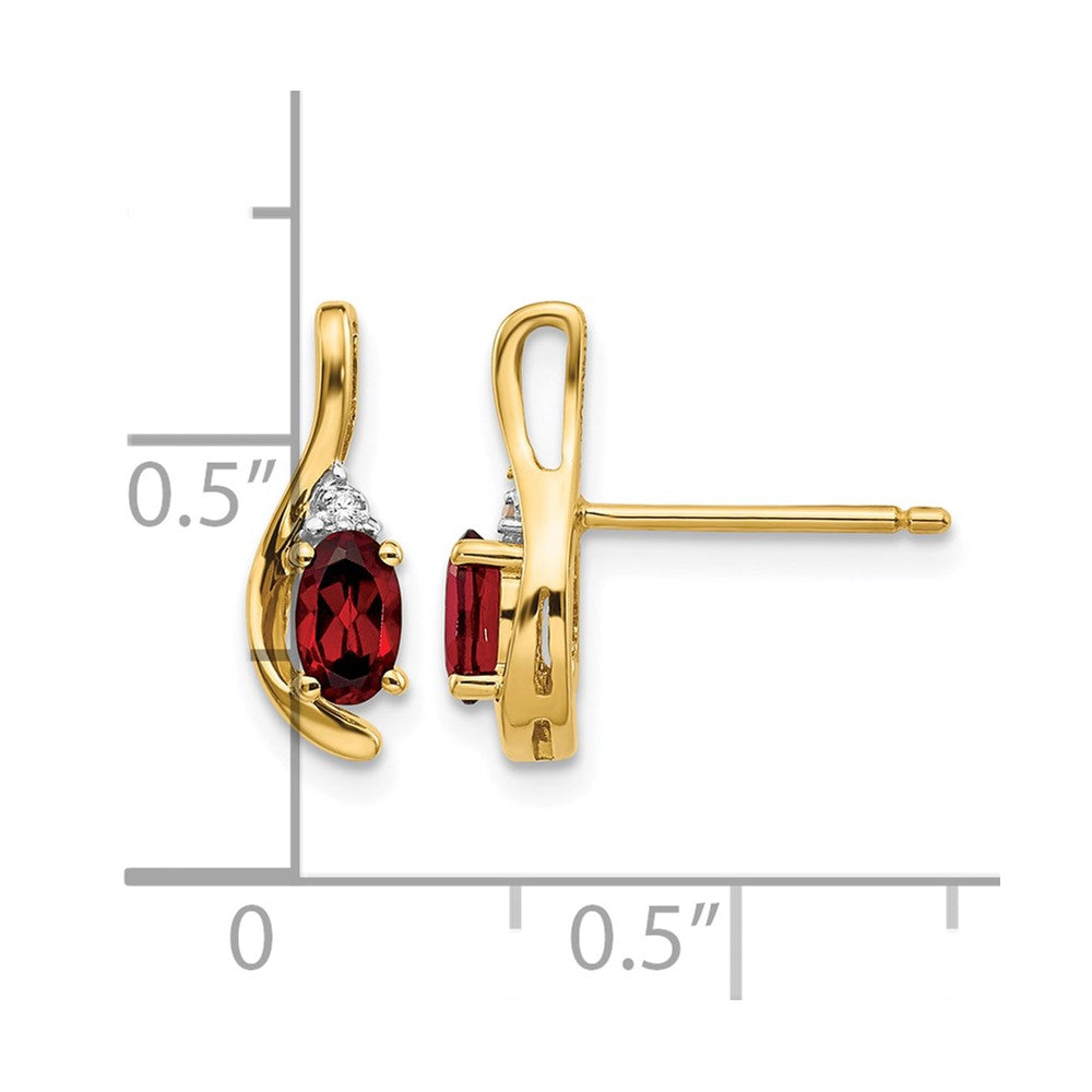 14k 5x3 Oval January/Garnet and Diamond Post Earrings