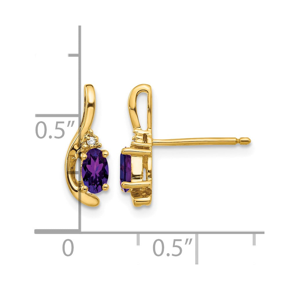 14k 5x3 Oval February/Amethyst and Diamond Post Earrings