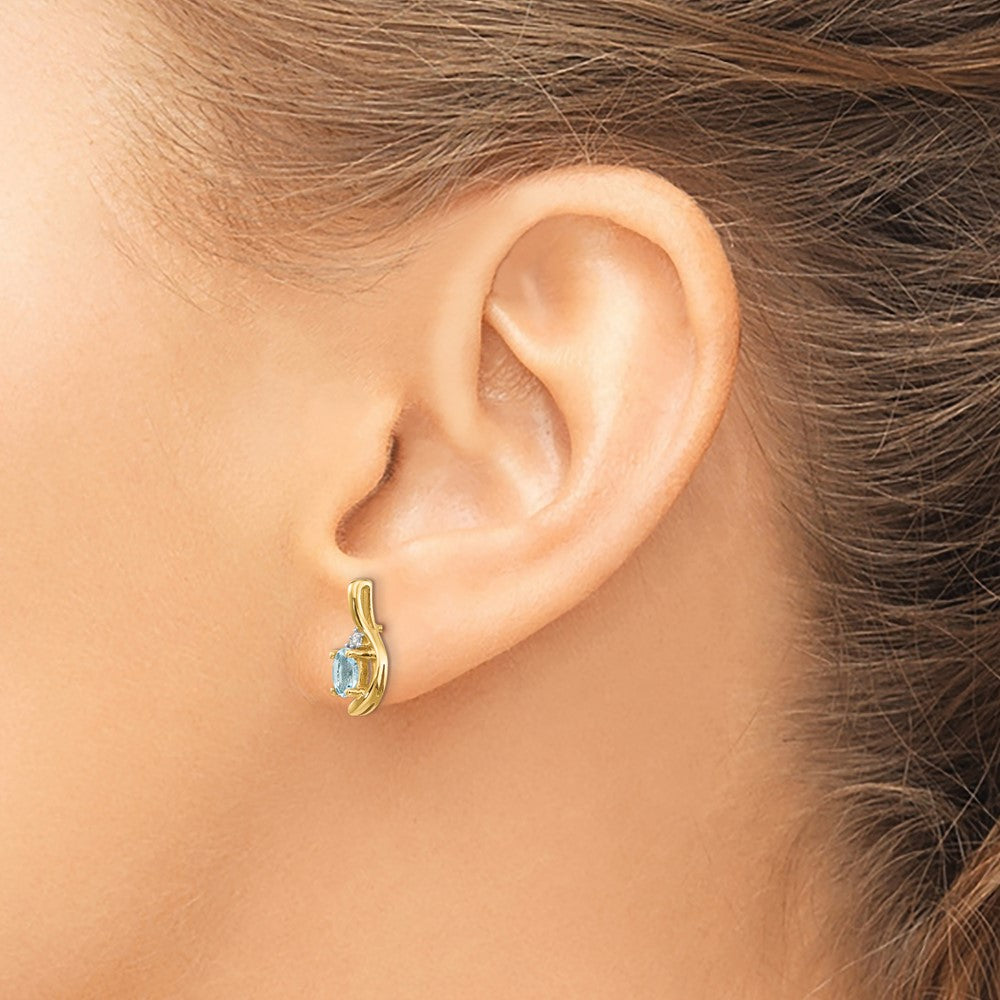 14k 5x3 Oval March/Aquamarine and Diamond Post Earrings