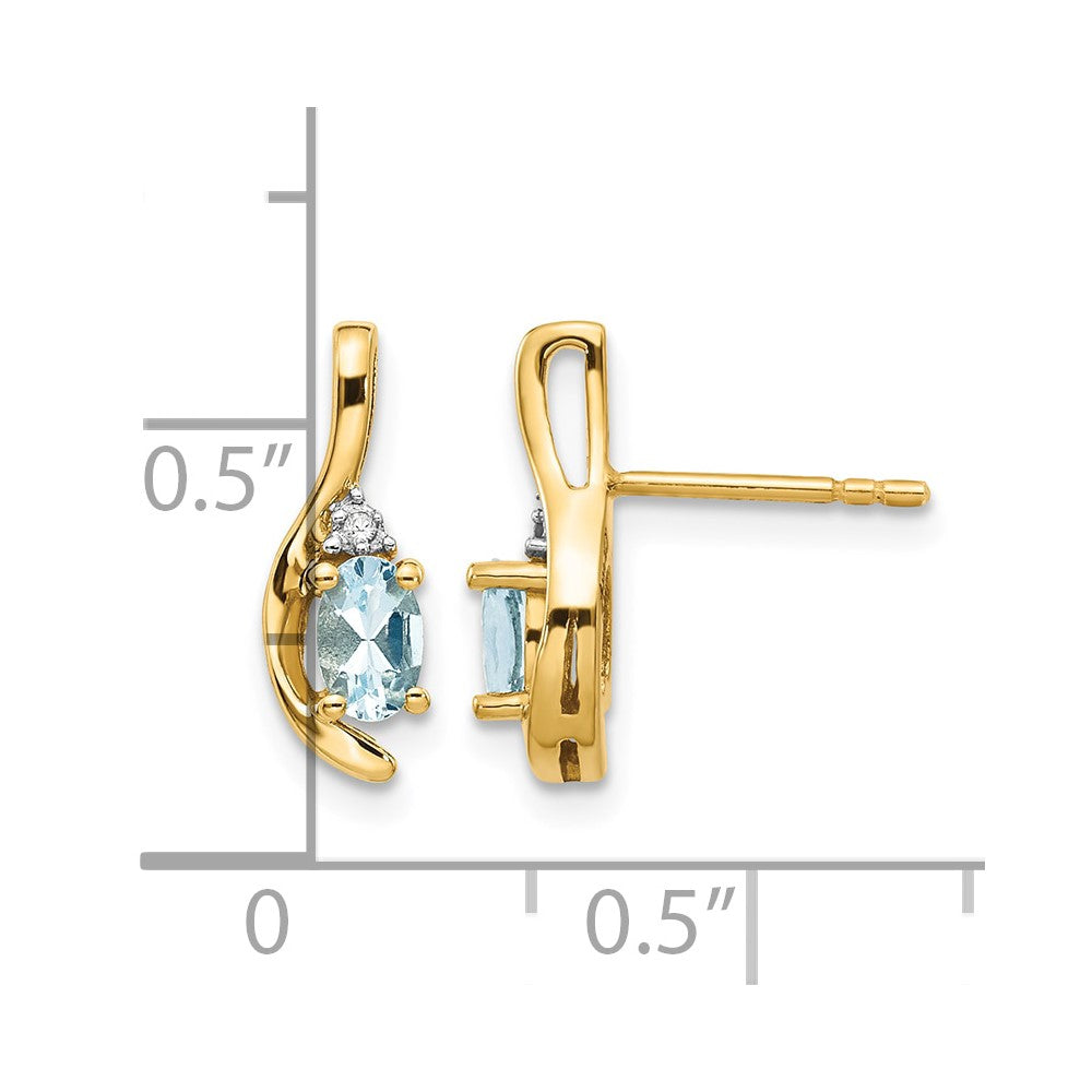 14k 5x3 Oval March/Aquamarine and Diamond Post Earrings