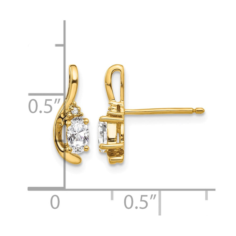 14k 5x3 Oval April/White Topaz and Diamond Post Earrings