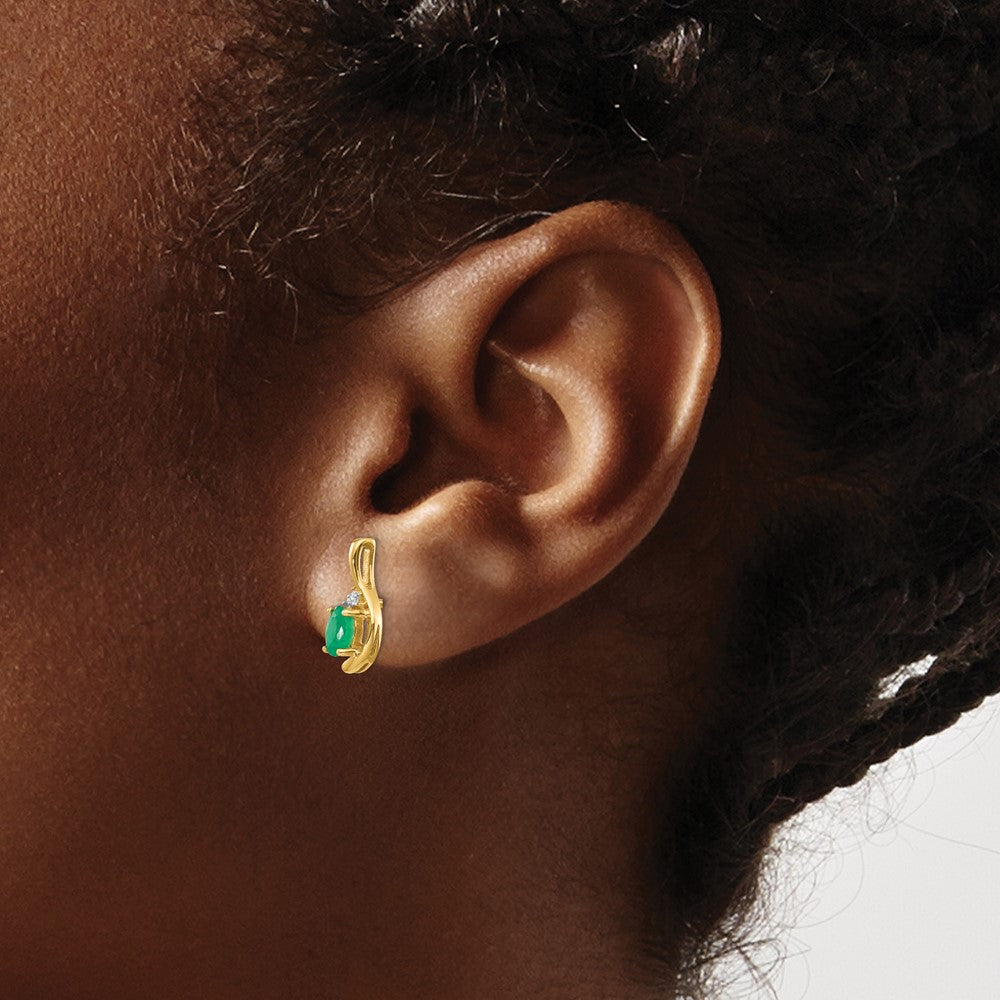 14k 5x3 Oval May/Emerald and Diamond Post Earrings