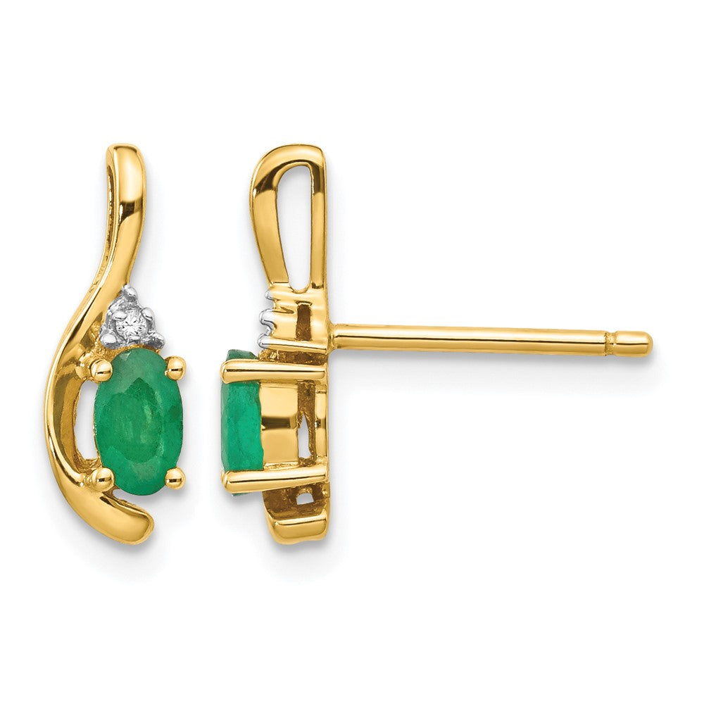 14k 5x3 Oval May/Emerald and Diamond Post Earrings