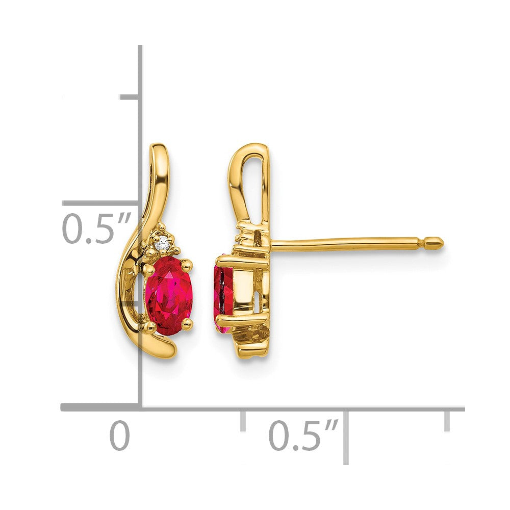 14k 5x3 Oval July/Ruby and Diamond Post Earrings