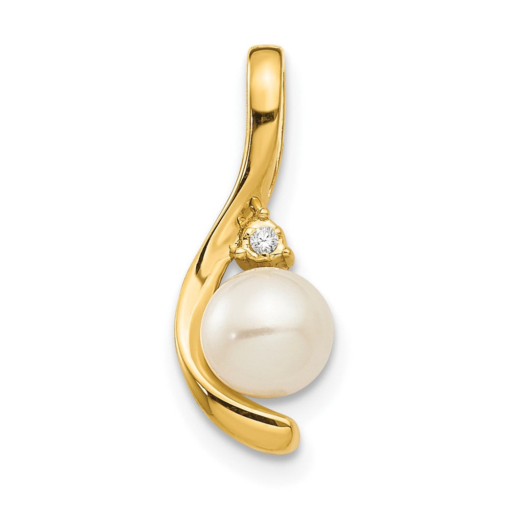 14k 5.5mm June/Freshwater Cultured Pearl and Diamond Pendant