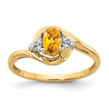 14k 6x4 Oval November/Citrine and Diamond Ring