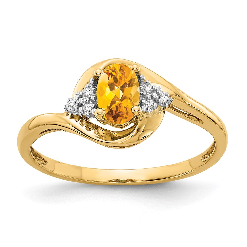 14k 6x4 Oval November/Citrine and Diamond Ring