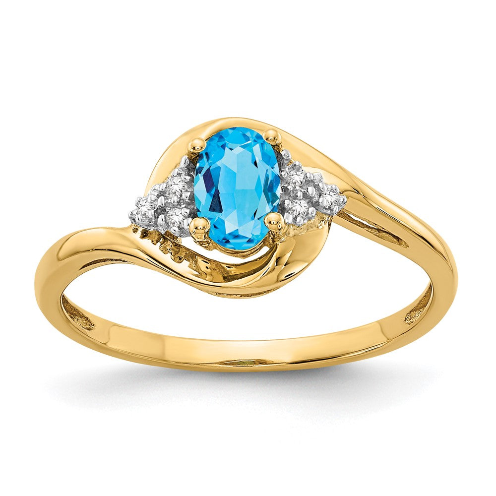 14k 6x4 Oval December/Blue Topaz and Diamond Ring