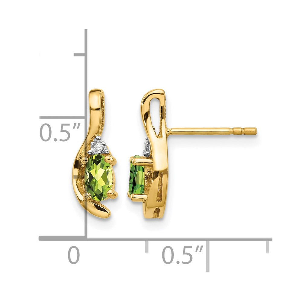 14k 5x3 Oval August/Peridot and Diamond Post Earrings
