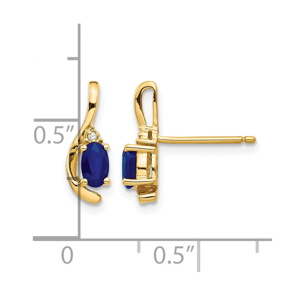 14k 5x3 Oval September/Sapphire and Diamond Post Earrings