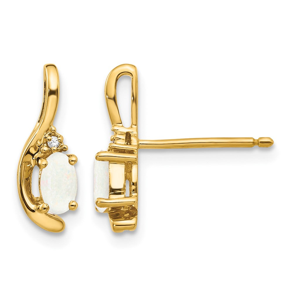 14k 5x3 Oval October/Opal and Diamond Post Earrings