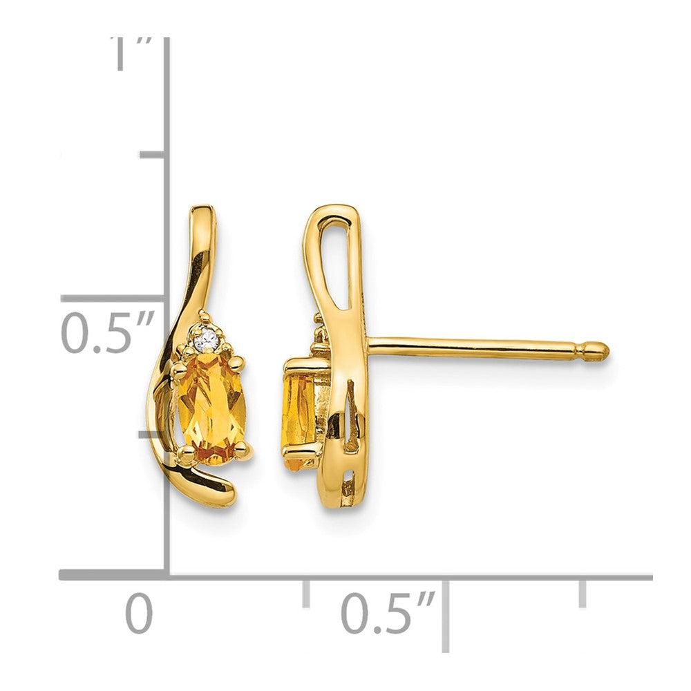 14k 5x3 Oval November/Citrine and Diamond Post Earrings