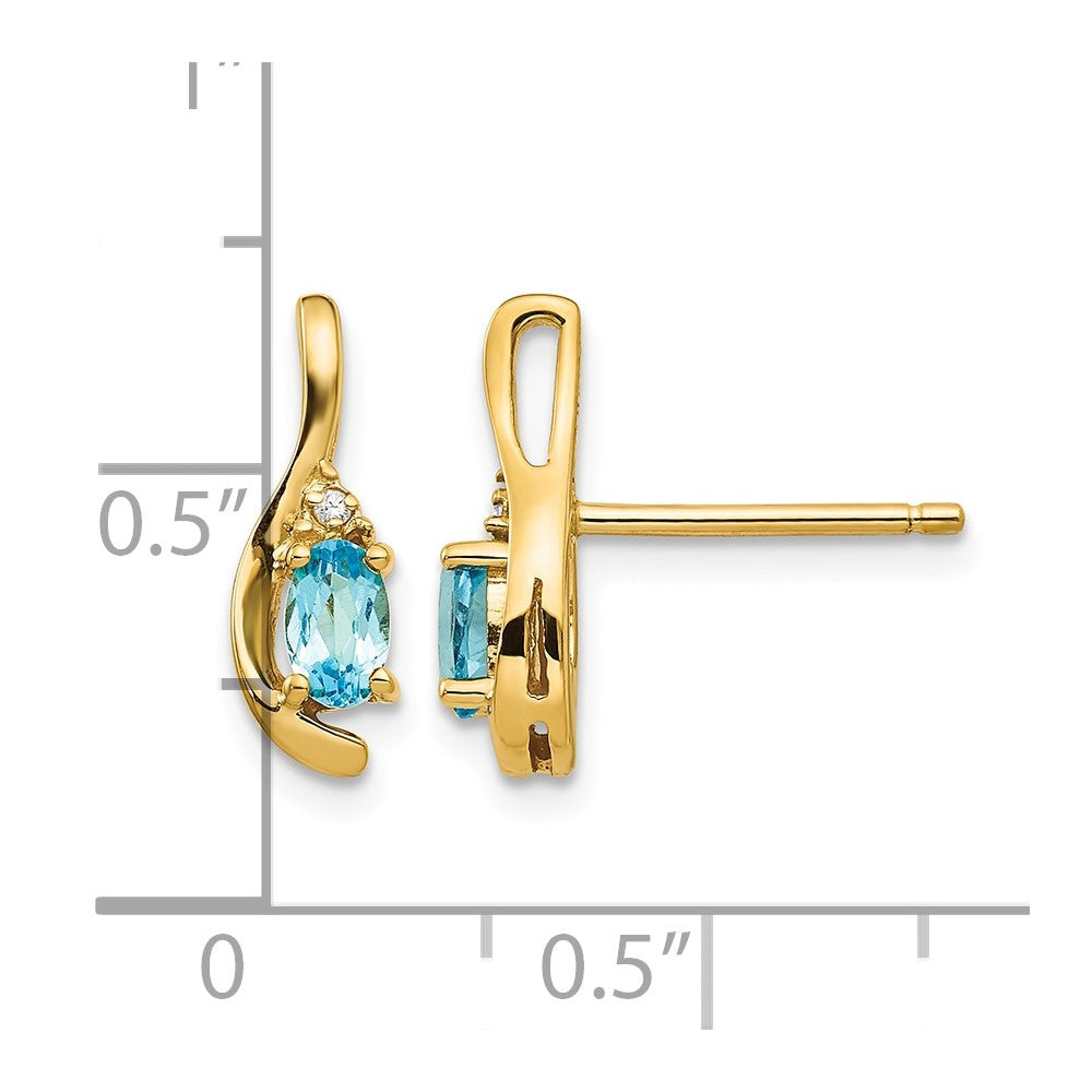 14k 5x3 Oval December/Blue Topaz and Diamond Post Earrings