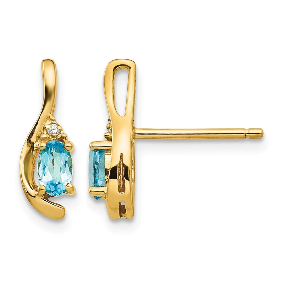 14k 5x3 Oval December/Blue Topaz and Diamond Post Earrings