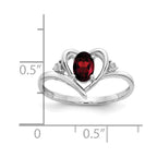 14k White Gold 6x4 Oval January/Garnet and Diamond Heart Ring