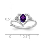 14k White Gold 6x4 Oval February/Amethyst and Diamond Heart Ring