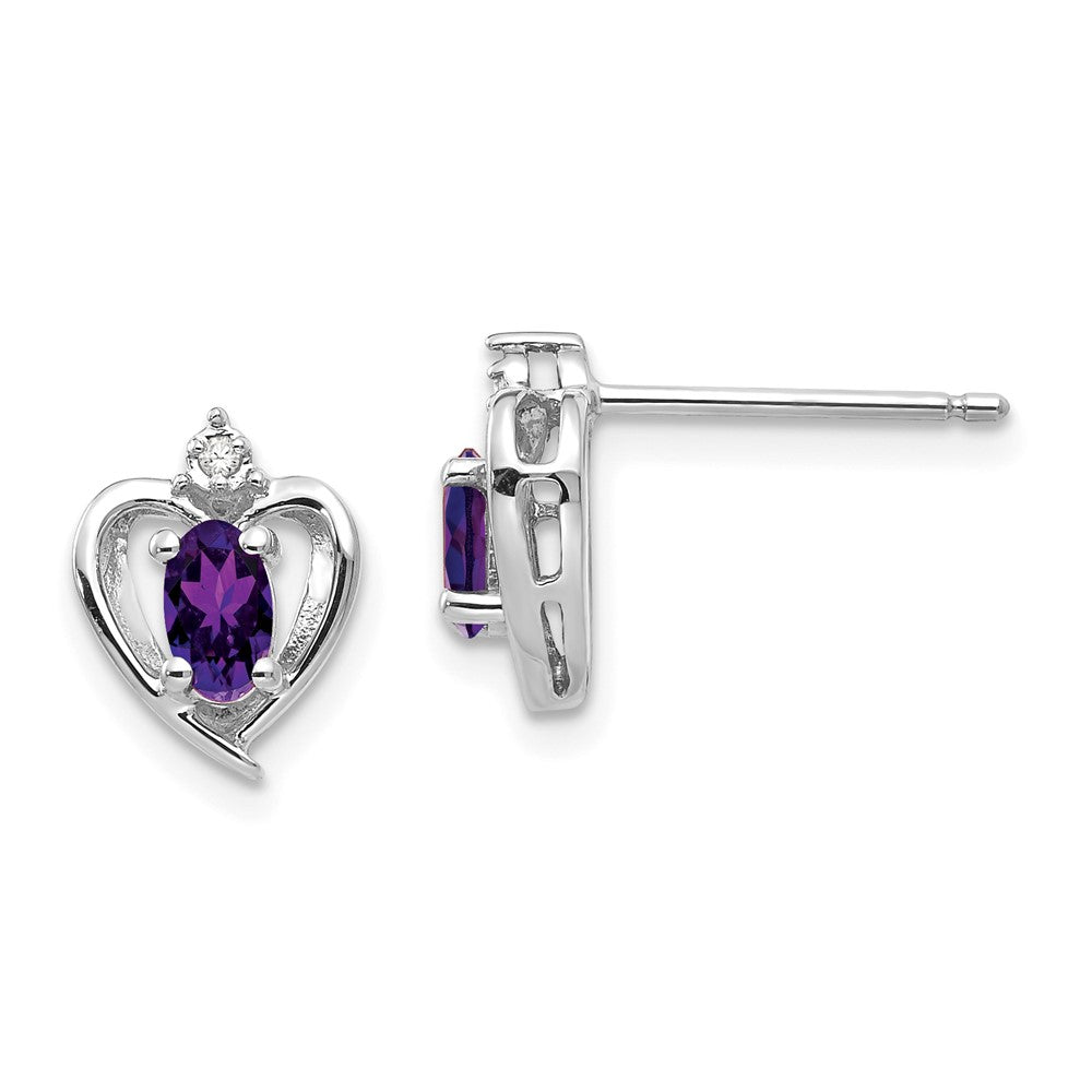 14k White Gold 5x3 Oval February/Amethyst and Diamond Heart Earrings