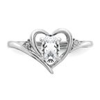 14k White Gold 6x4 Oval April/White Topaz and Diamond Heart Ring
