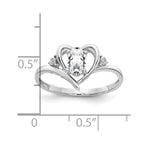14k White Gold 6x4 Oval April/White Topaz and Diamond Heart Ring