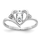 14k White Gold 6x4 Oval April/White Topaz and Diamond Heart Ring