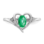 14k White Gold 6x4 Oval May/Emerald and Diamond Heart Ring