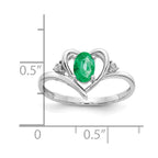 14k White Gold 6x4 Oval May/Emerald and Diamond Heart Ring