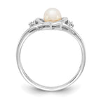 14k White Gold 5.5mm June/Freshwater Cultured Pearl and Diamond Heart Ring