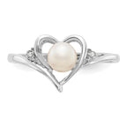 14k White Gold 5.5mm June/Freshwater Cultured Pearl and Diamond Heart Ring